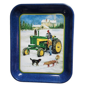 John Deere Tractor 730 Serving Tray-Sleigh Ride with Daddy-Vintage 1999 - Signed